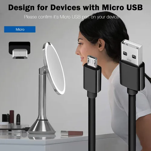 Vista 3 de Cable de carga micro USB de repuesto para espejo humano simple, compatible con espejo Simplehuman de 5 pulgadas, 8 pulgadas, espejo de maquillaje