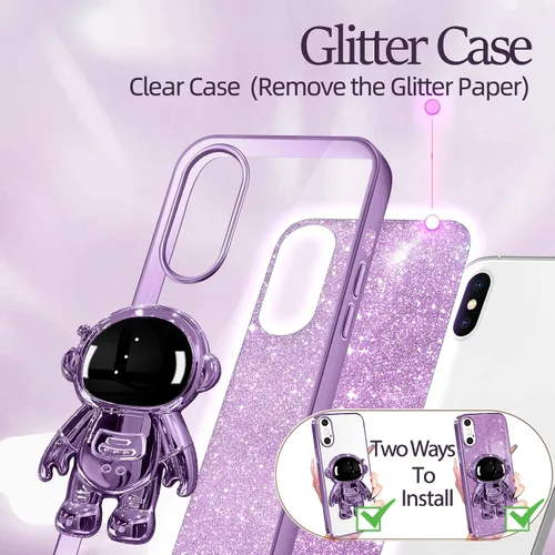 Vista 4 de Buleens Funda transparente para iPhone X/XS Astronauta, fundas transparentes para iPhone X/XS con papel brillante y soporte de astronauta
