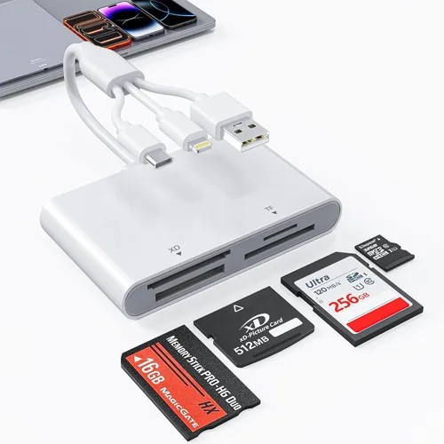Vista 10 de Lector de tarjetas inteligentes 7 en 1 con conectividad de 3 puertos - Lightning/USB-C/USB-A Lector de tarjetas CAC y PIV, SD/TF/MS Pro