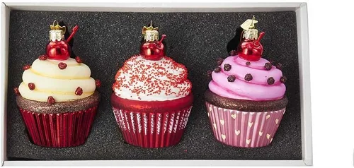 Vista 2 de Kurt Adler - Juego de adornos de 3.65 pulgadas para cupcakes de cristal de 3.65 pulgadas