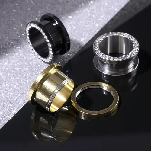 Vista 4 de YOFANST 6pcs Double Flare Stainless Steel Ear Plugs Tunnels with Zircon Ear Gauges Stretcher Body Piercing Jewelry for Women Men 8g-916