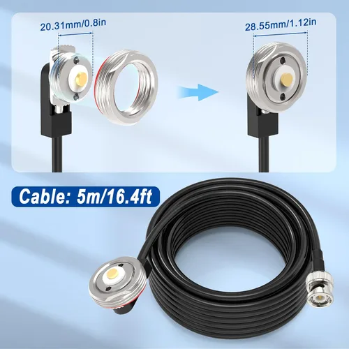 Vista 3 de Eightwood Cable de extensión de conector coaxial macho NMO para montaje en antena BNC RG58 de 16.4 pies para radio CB y portátil, antena de radio