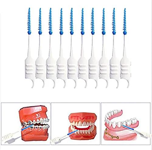 Vista 6 de 400 cepillos interdentales de silicona de doble punta palillo de dientes de doble punta con cerdas de silicona cepillos dentales desechables entre