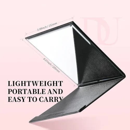 Vista 7 de DUcare Espejo de mesa plegable de 6 x 8 pulgadas, escritorio portátil y espejo de viaje con cubierta de piel sintética, soporte ajustable