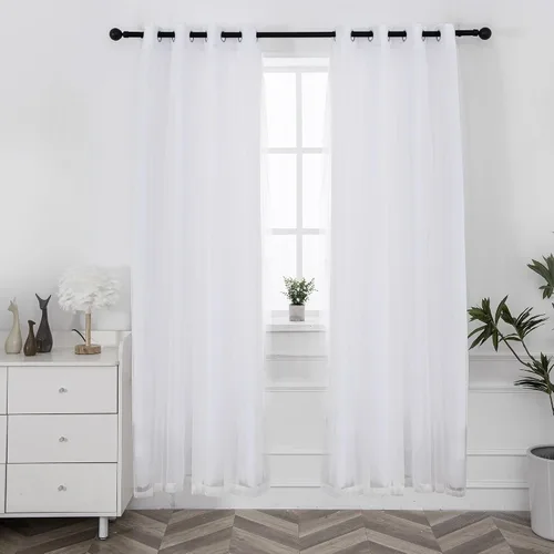 Vista 13 de INLINAS Cortinas opacas beige con superposición transparente, paneles térmicos y de reducción de ruido con ojales en la parte superior