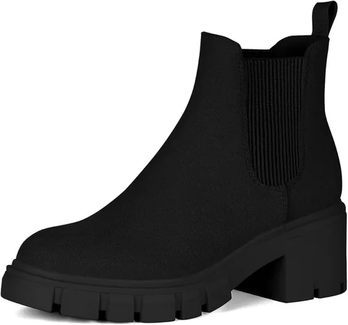 Vista 11 de Athlefit Botas Chelsea para Mujer con Suela Rugosa de Moda, Tacón Grueso, Botines de Tobillo Elásticos sin Cordones Albaricoque