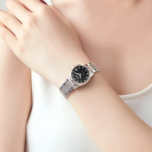 Vista 5 de RORIOS Reloj automático para mujer, reloj mecánico automático con correa de acero inoxidable, calendario, reloj de pulsera luminoso para mujer