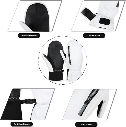 Vista 4 de Durio Guantes de esquí impermeables para mujeres y hombres, guantes de esquí para mujeres y hombres, guantes de nieve para pantalla táctil, guantes