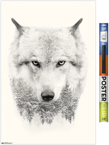 Vista 16 de Trends International Póster de pared de lobo - árboles, 14.725 x 22.375 pulgadas, versión enmarcada de madera de granero