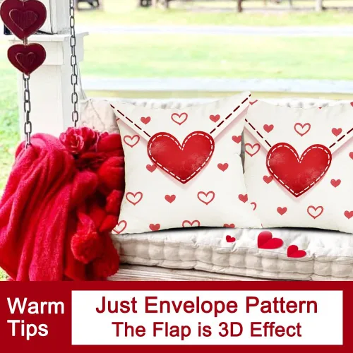 Vista 2 de RABUSOFA Juego de 2 fundas de almohada de San Valentín de 20 x 20 pulgadas, diseño de corazones con sobre rojo, para exteriores, decoración de San