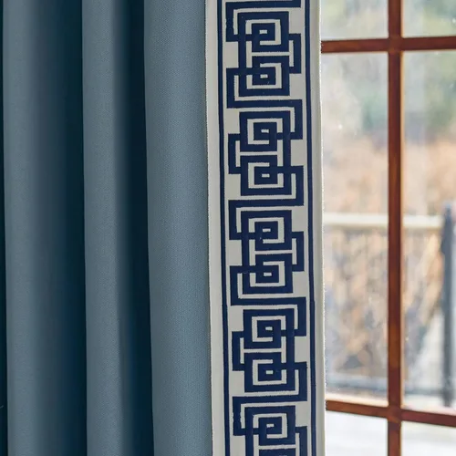 Vista 5 de VisionaryHomeDesign Cortinas Azules de Pliegues Pellizco de Mezcla de Algodón y Lino, Cortinas con Ribete de Greca, Cortinas Oscurecedoras