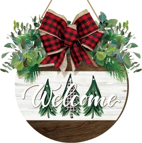 Vista 29 de Boao - Letrero colgante de madera con texto en inglés "Welcome Black