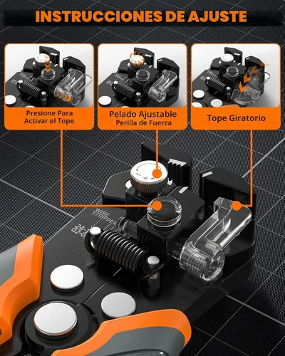 Vista 3 de Kit pelacables autoajustable 5 en 1, pelacables automático para AWG 24-10, bolígrafo detector de voltaje LED, cinta aislante de 23 pies, 99