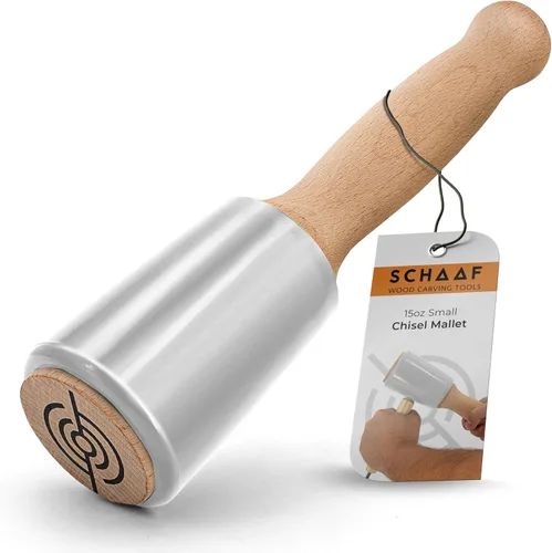 Vista 9 de Mazo de tallado de madera de precisión de 15 onzas para carpintería, cómodo mango de madera que reduce la fatiga de la mano, cabeza de uretano que