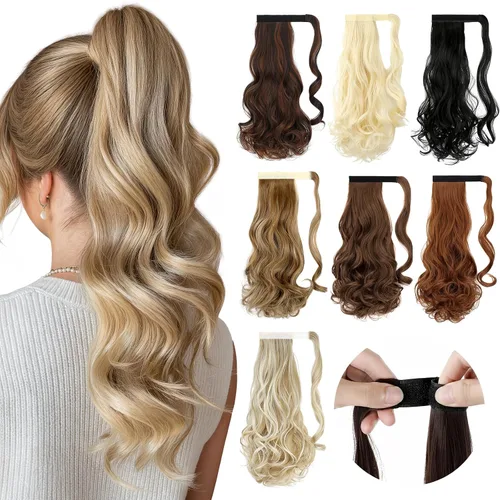 Vista 15 de FELENDY Extensión de cola de caballo, extensiones de cabello largo envolvente de 18 pulgadas, extensiones de cabello ondulado y rizado con clip