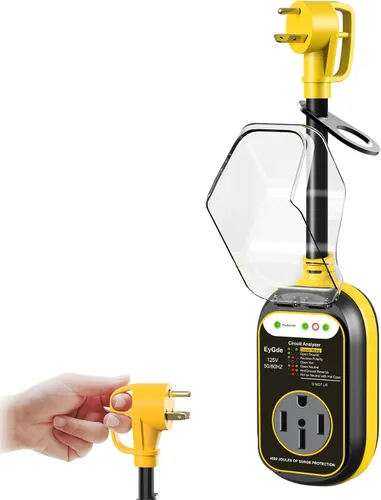 Vista 9 de EyGde Adaptador de 15 amperios a 30 Amp 110 RV con protector de sobretensión, adaptador patentado 4500J 5-15P macho a TT-30R RV enchufe RV Verde