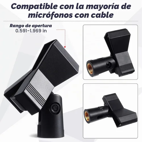 Vista 5 de 4 clips de micrófono con 4 adaptadores ajustables, clip