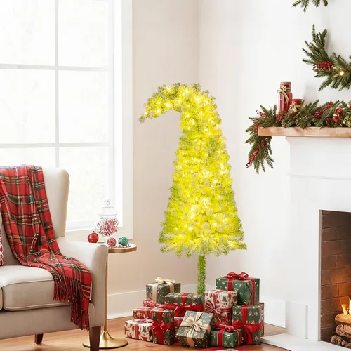 Vista 3 de HAPPYGRILL - Árbol de Navidad artificial de 5 pies con luces preiluminadas, con parte superior flexible, cubierto de copos de nieve, árbol