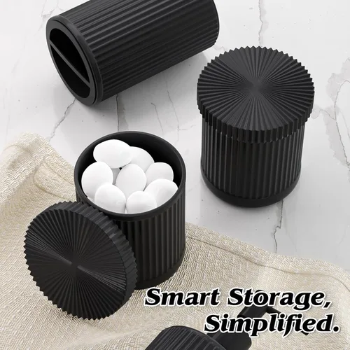 Vista 5 de Juego de accesorios de baño de cristal negro, 5 piezas, dispensador de jabón acanalado vintage, soporte para cepillo de dientes, vaso, tarro Qtip