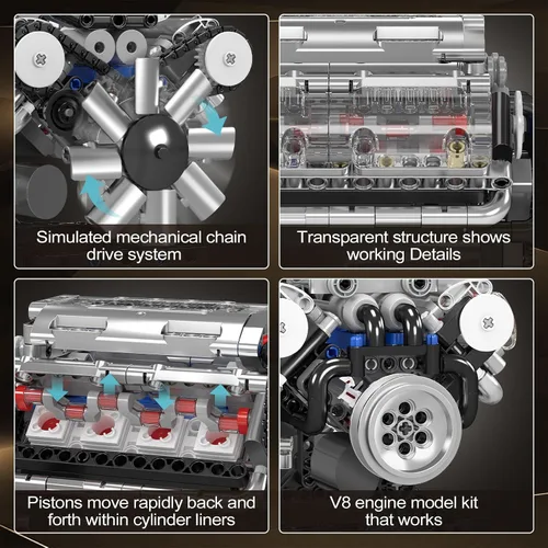 Vista 3 de Mould King 10088 Kit de modelo de motor V8 - 535 piezas para construir tu propio mini motor que funciona, set de construcción de mecánica