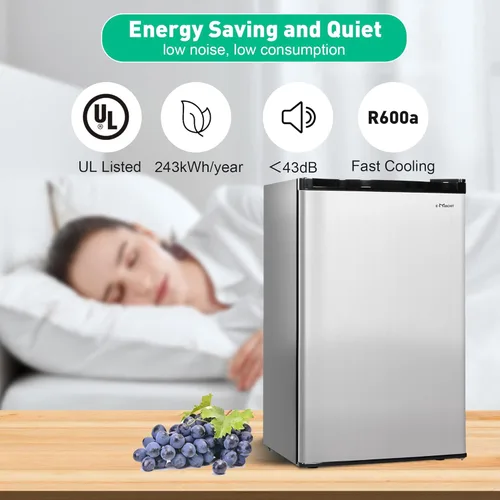 Vista 4 de Mini refrigerador de 3.2 pies cúbicos con congelador, refrigerador compacto con puerta reversible, patas ajustables, control de termostato
