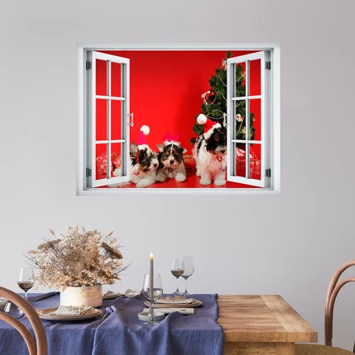 Vista 9 de wall26 Adhesivo de Pared Papá Noel Llevando Regalos Ventana Abierta Mural, No Se Despega y No Se Pega, Papel Tapiz No Tejido Decorativo