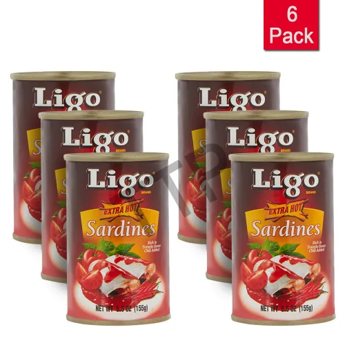 Vista 2 de Ligo Sardinas extra calientes, peso neto 5.5 oz (155 g) por lata, paquete de 6