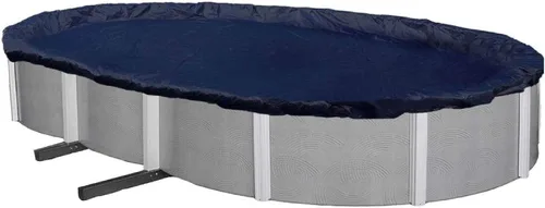 Vista 8 de Winter Block Cubierta de Invierno para Piscina Sobre el Suelo, Se Adapta a Ovalada de 12' x 18', Azul Sólido – Incluye Cabrestante y Cable