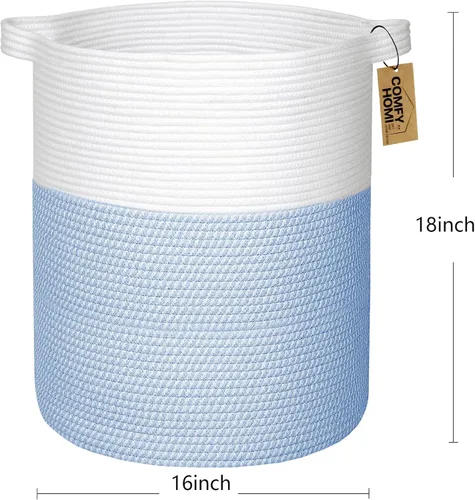 Vista 5 de COMFY-HOMI - Cesta de lavandería XXL grande con asas, cesta de manta, cesta decorativa de cuerda de algodón para la sala de estar, cesta