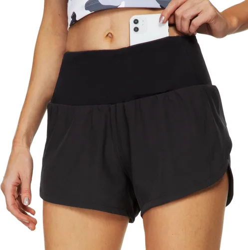Vista 4 de Haowind Pantalones cortos para correr para mujer con bolsillos, cintura alta, pantalones deportivos atléticos, de secado rápido, pantalones cortos