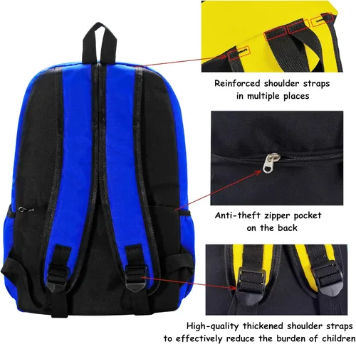 Vista 6 de Mochila para niños de 15 pulgadas, ligera, para escuela primaria, para jardín de infantes, mochila de viaje casual, Azul, Casual