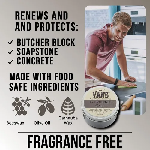 Vista 7 de Daddy Van's® Cuidado de encimera de cera de abeja natural para encimeras de esteatita, pizarra, compuesto de hormigón y bloque de carnicero, apto