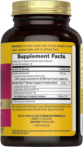 Vista 2 de Renew Life Women's Wellness - Suplemento probiótico vaginal y urinario y arándano, suplemento probiótico para equilibrio de pH para mujeres, salud