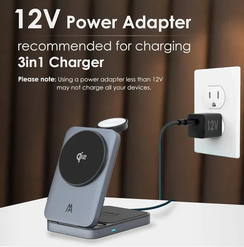 Vista 4 de Estación de carga 3 en 1, soporte de cargador inalámbrico Magsafe Qi2, estación de carga inalámbrica plegable compatible con tu Apple iPhone
