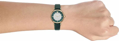 Vista 6 de Emporio Armani Reloj de vestir de acero inoxidable para mujer, verde (GREEN Leather), Reloj de cuarzo