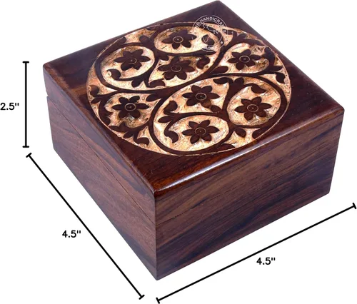 Vista 21 de Urna de madera antigua hecha a mano con grabado del árbol de la vida tallada a mano para mujeres y hombres, joyas Acentos de decoración del hogar