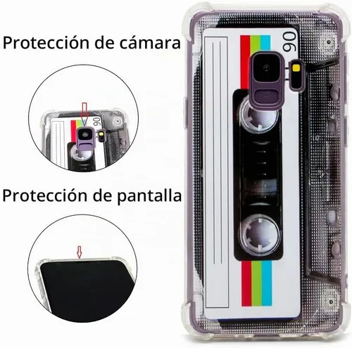 Vista 2 de FAteamll Funda para Galaxy S9 con esquinas reforzadas TPU suave parachoques retro cassette cinta caso compatible con Samsung Galaxy S9