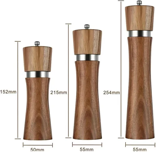 Vista 3 de Steel Ring Pepper Grinder,Manual Acacia Wood Mill,Multi Use Seasoning Bottle,Ceramic Core,BBQ Tool Shaker Sets (10in Set With Base)