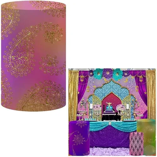 Vista 6 de NIVIUS PHOTO Cubierta cilíndrica de la India Bollywood para decoración de fiesta, elástica, elástica, elastano, pedestal NO-1399