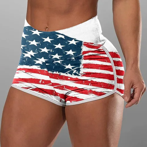 Vista 4 de Pantalones cortos de yoga para mujer, con diseño de bandera estadounidense, sin costuras, con diseño patriótico, estrellas, rayas, ligeros, para yoga