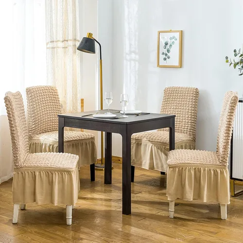 Vista 2 de Qubjus Juego de 2 fundas elásticas para sillas de comedor con falda, extraíbles y lavables, para sillas de cocina, juego de fundas protectoras