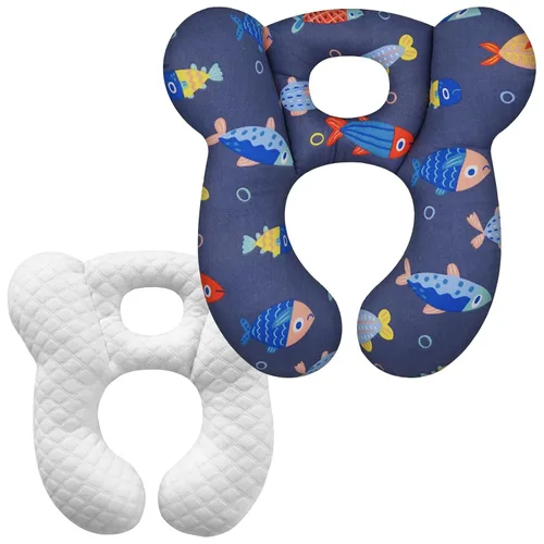 Vista 12 de Almohada de viaje para bebé, cojín suave y agradable a la piel para asiento de automóvil, cochecito y cochecito (dinosaurio azul)