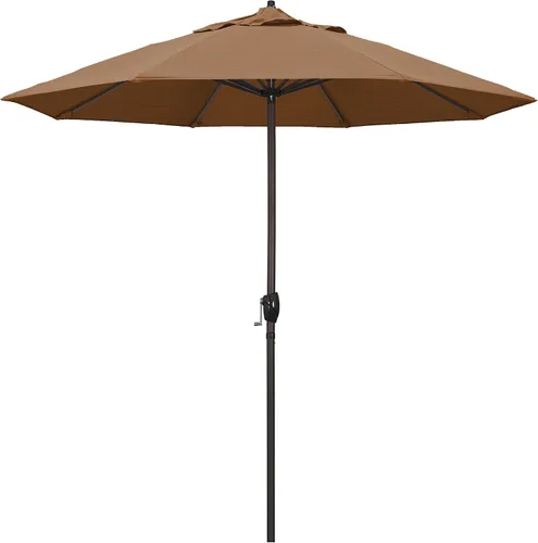 Vista 9 de California Umbrella Sombrilla redonda de aluminio de 9 pies para terraza, piscina o patio, manivela elevadora, inclinación automática, poste