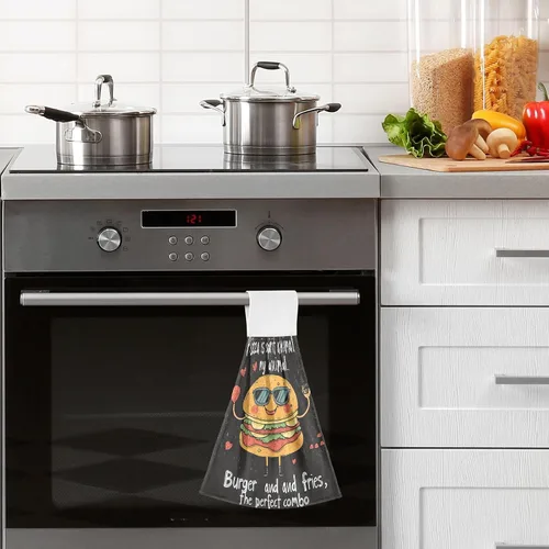 Vista 6 de Toallas de cocina colgantes para baño, lindas hamburguesas simples, gasolinera, estilo retro, juego de 2 toallas de Navidad para cocina
