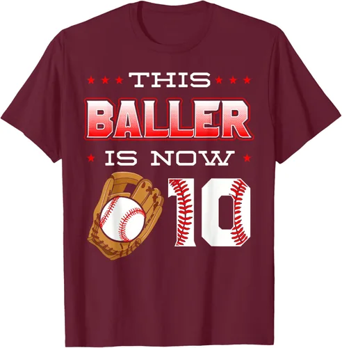 Vista 16 de This Baller Is Now 10 - Camiseta de béisbol para fiesta temática de cumpleaños número 10, Negro