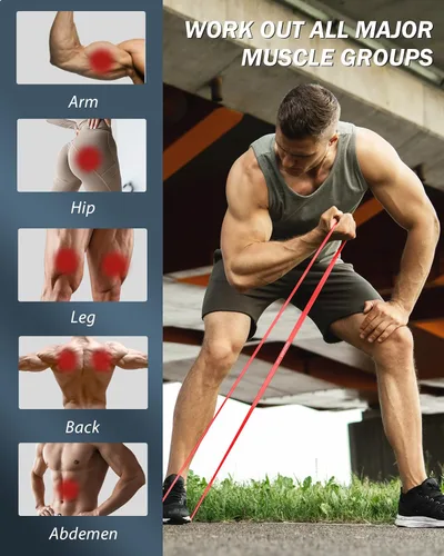 Vista 4 de Bandas de resistencia para entrenamiento, juego de bandas elásticas de asistencia de 5 niveles para hombres y mujeres, bandas de ejercicio