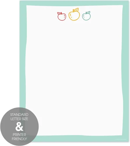 Vista 2 de Mint Teacher - Membrete de manzana, 50 hojas, 8.5 x 11 pulgadas, diseño moderno y colorido para el aula, papel de regreso a la escuela, papelería