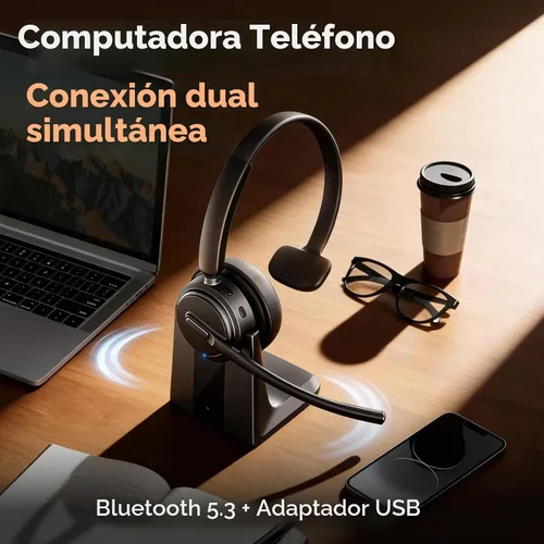 Vista 3 de Auriculares inalámbricos con micrófono para trabajo, auriculares Bluetooth