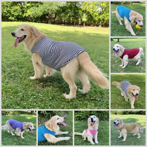 Vista 5 de Camisas para perros Camisetas de algodón a rayas, chaleco básico transpirable Camiseta elástica sin mangas para cachorros y gatos, algodón