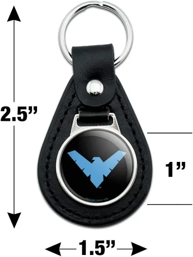 Vista 4 de GRAPHICS & MORE Llavero de cuero negro con logotipo de Batman Nightwing, Negro